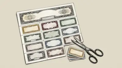 Dessin au crayon : une planche de coupons détachables d'un titre au porteur, une paire de ciseaux posée à côté et quelques coupons déjà découpés en pile.